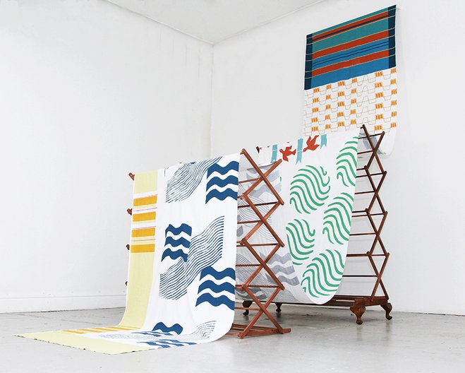 Artists' International Development Fund: Round 16 now open 'Hella, Arcadia to Dunoon', 2016, Screen print on cotton, wooden drying racks. © Jenny Steele