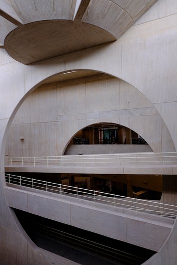 Centro Cultural Universitario Rogelio Salmona - A Play of Vertical and Horizontal Elliptical Voids in the Library, Reminiscent of Louis Khan  © Dominic Oliver Dudley  