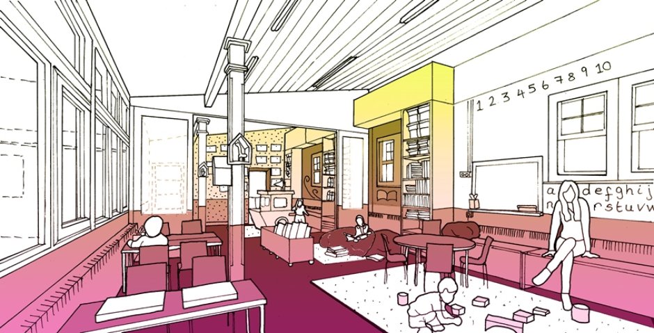 Design Sketch of the redesign of Rosemary Works Primary School, East London © Aberrant Architecture