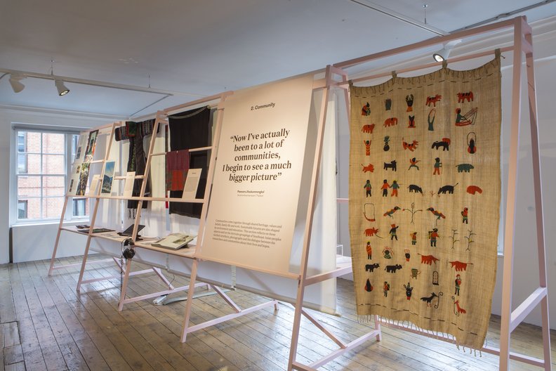 Community: Embroidered blanket from Myanmar depicting daily life of Chin people (right) © Agnese Sanvito