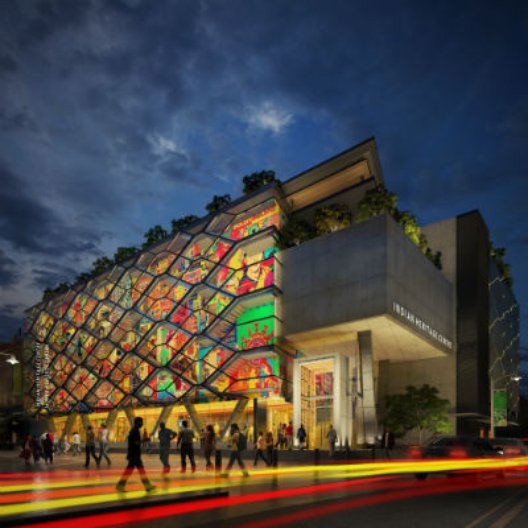 Indian Heritage Centre Facade at Night. Image courtesy of Greg Shand Architects.  