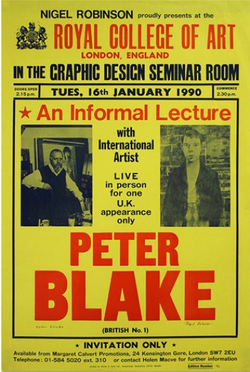 Nigel Robinson, poster for a lecture by Peter Blake, 1990 