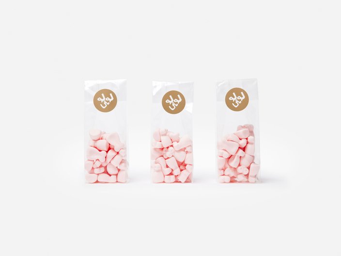 Candies, plastic, hot gold foil stickers, 55 x 40 x 170 mm © benjamin loyauté studio / photography by Sven Laurent