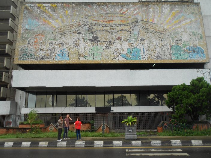 Mural on the NITEL telecom tower by Nickson Borys Architects, completed in the 1960s in Old Lagos photo by Vicky Richardson